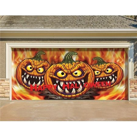 MY DOOR DECOR My Door Decor 285905HALL-001 7 x16 ft. Three Scary Pumpkins Outdoor Halloween Door Mural Sign Banner Decor; Multi Color 285905HALL-001